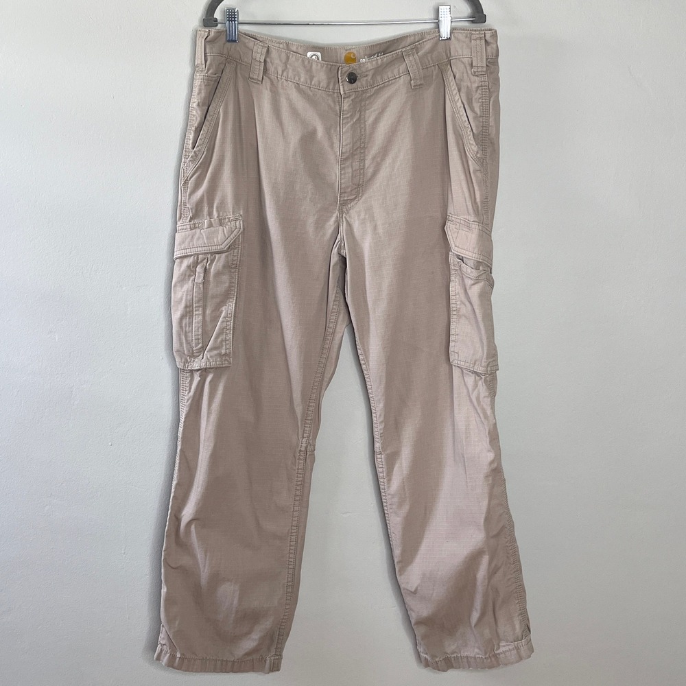 Carhartt Relaxed Fit Beige Canvas Cargo Pants Mens 38 Beige Work Utility Outdoor